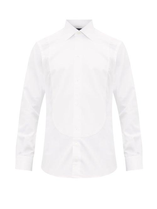 Matchesfashion.com Thom Sweeney - Honeycomb Plastron Cotton Twill Tuxedo Shirt - Mens - White