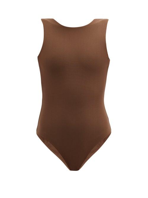 Matchesfashion.com Albus Lumen - High Neck Low Back Technical Piqu Swimsuit - Womens - Brown