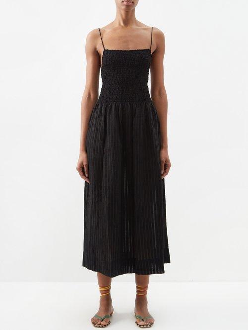 Three Graces London - Everleigh Shirred Midi Dress - Womens - Black