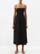 Three Graces London - Everleigh Shirred Midi Dress - Womens - Black