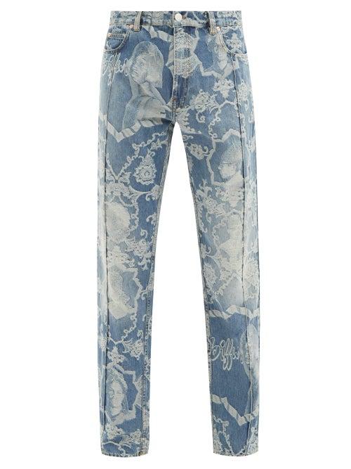 Matchesfashion.com Martine Rose - Portrait And Paisley-jacquard Straight-leg Jeans - Mens - Blue