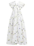 Matchesfashion.com Cecilie Bahnsen - Ricca Bow Trim Embroidered Cotton Blend Dress - Womens - White Multi