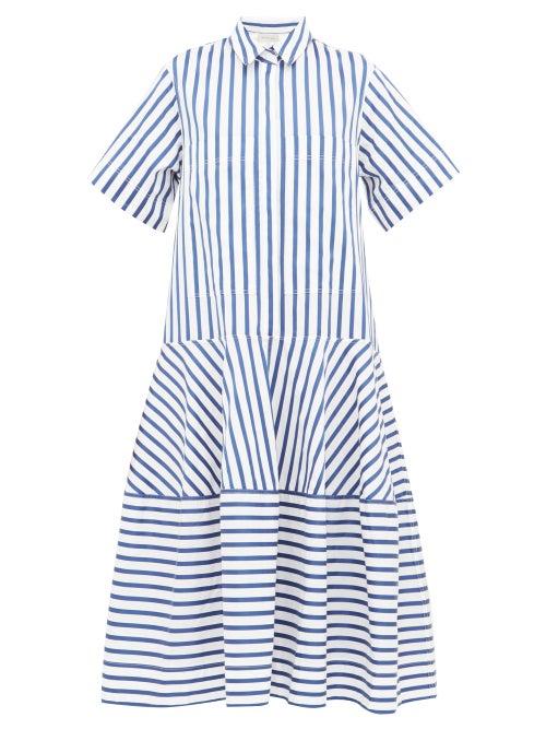 Matchesfashion.com Lee Mathews - Ottilie Striped Cotton Poplin Midi Shirtdress - Womens - Blue White