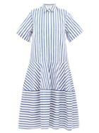 Matchesfashion.com Lee Mathews - Ottilie Striped Cotton Poplin Midi Shirtdress - Womens - Blue White