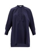 Matchesfashion.com Chlo - Mandarin-collar Cotton-poplin Longline Shirt - Womens - Blue