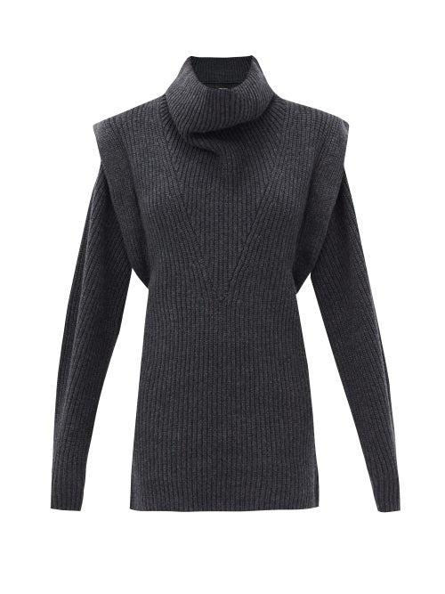 Matchesfashion.com Isabel Marant - Prewitt Exaggerated-shoulder Cashmere-blend Dress - Womens - Dark Grey