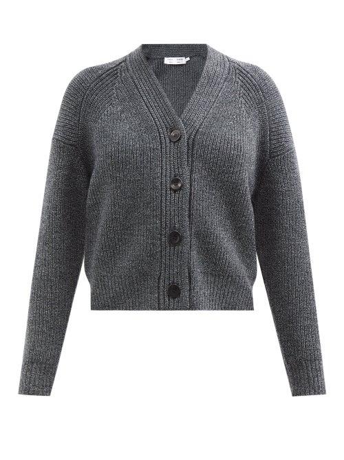 Proenza Schouler White Label - V-neck Back Slit Wool Cardigan - Womens - Dark Grey