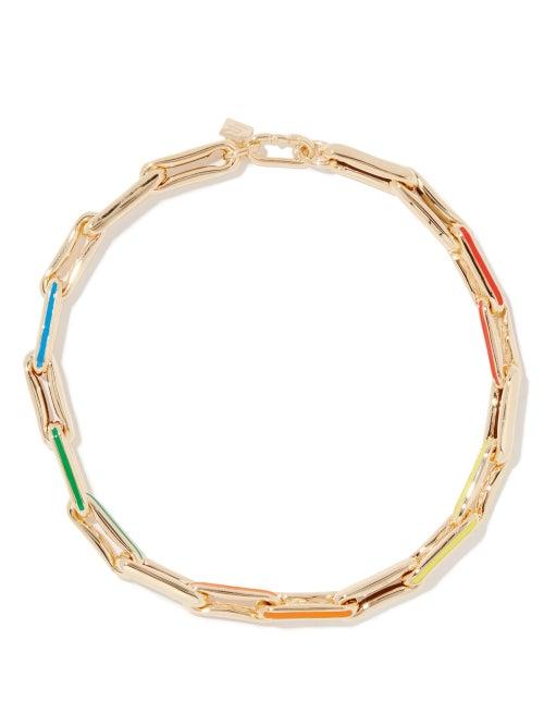 Lauren Rubinski - Enamel & 14kt Gold Link-chain Necklace - Womens - Yellow Multi