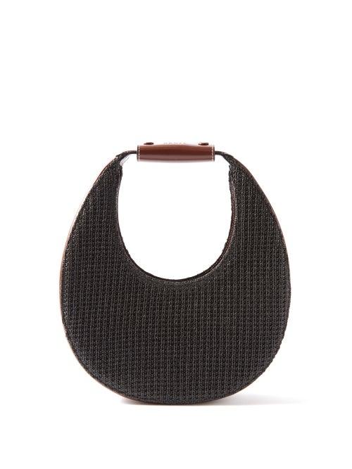 Staud - Moon Leather-trim Raffia Shoulder Bag - Womens - Black Multi