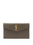 Matchesfashion.com Saint Laurent - Uptown Ysl-plaque Grained-leather Pouch - Womens - Dark Grey