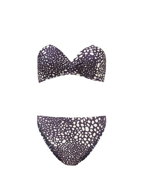 Matchesfashion.com Adriana Degreas - Serpent-print Bandeau Bikini - Womens - Navy Print