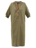 Etro - Beaded Cotton-blend Poplin Kaftan - Womens - Khaki Multi