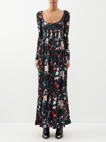 Paco Rabanne - Rose Garden-print Jersey Maxi Dress - Womens - Black Multi