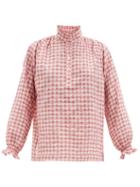 Matchesfashion.com Belize - Sasha High-neck Gingham Cotton-blend Blouse - Womens - Pink Print