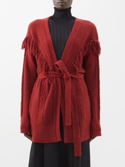 Altuzarra - Trailblazer Fringed Cable-knit Cardigan - Womens - Burgundy