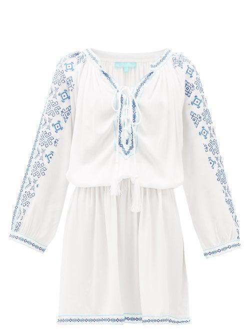 Matchesfashion.com Melissa Odabash - Ellie Lace-up Embroidered-voile Dress - Womens - White Multi