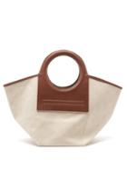 Hereu - Cala Leather-trim Canvas Tote Bag - Womens - Beige Multi