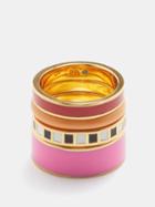 Roxanne Assoulin - A Dash Of Rose Enamel & Gold-plated Ring Set - Womens - Pink Multi