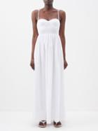 Staud - Landry Ruched-bodice Cotton Poplin Maxi Dress - Womens - White