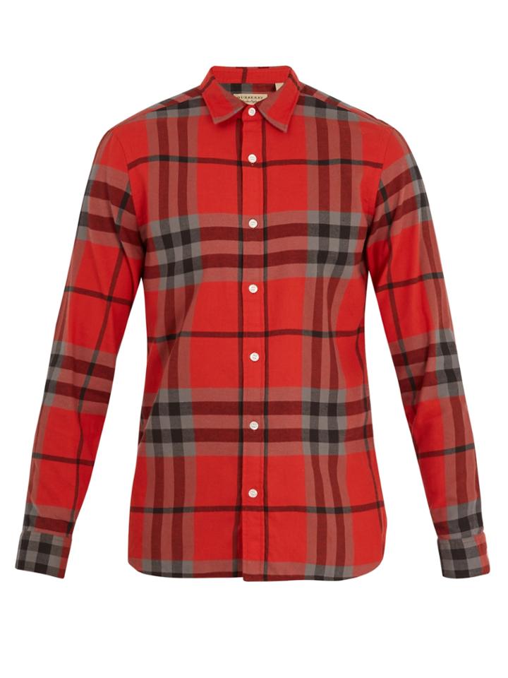 Burberry Point-collar Checked Cotton-flannel Shirt