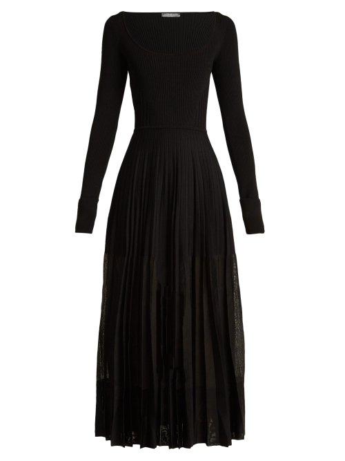 Matchesfashion.com Alexander Mcqueen - Stretch Knit Pleated Midi Dress - Womens - Black