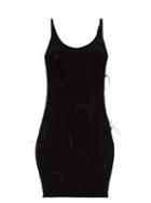 Matchesfashion.com Marques'almeida - Feather-embellished Rib-knitted Mini Dress - Womens - Black