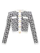 Balmain - Monogram-jacquard Wool-blend Cardigan - Womens - Black