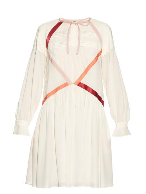 Fendi Contrast Ribbon Crepe De Chine Dress