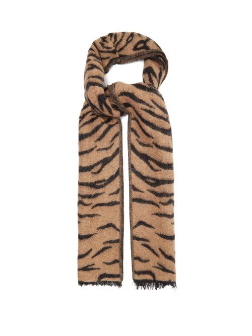 Matchesfashion.com Saint Laurent - Tiger-jacquard Fringed Scarf - Womens - Beige Multi