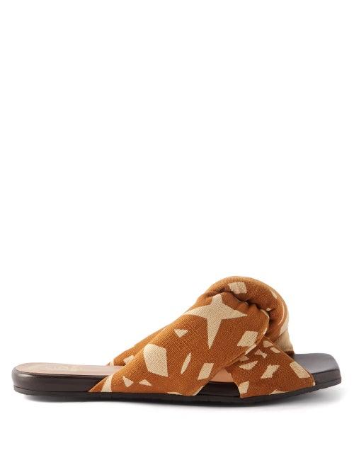 Brother Vellies - Togo Batik-dyed Knotted Cotton-canvas Slides - Womens - Orange