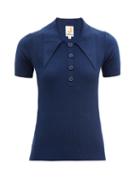 Matchesfashion.com Joostricot - Oversized Point-collar Cotton-blend Polo Shirt - Womens - Navy