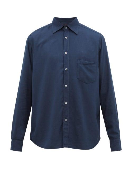 Matchesfashion.com The Gigi - Garment Dyed Cotton Blend Twill Shirt - Mens - Navy