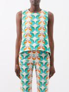 La Doublej - La Scala Peacock-print Cotton-blend Twill Top - Womens - Orange Green