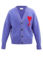 Matchesfashion.com Ami - Ami De Caur-intarsia Wool Cardigan - Mens - Purple