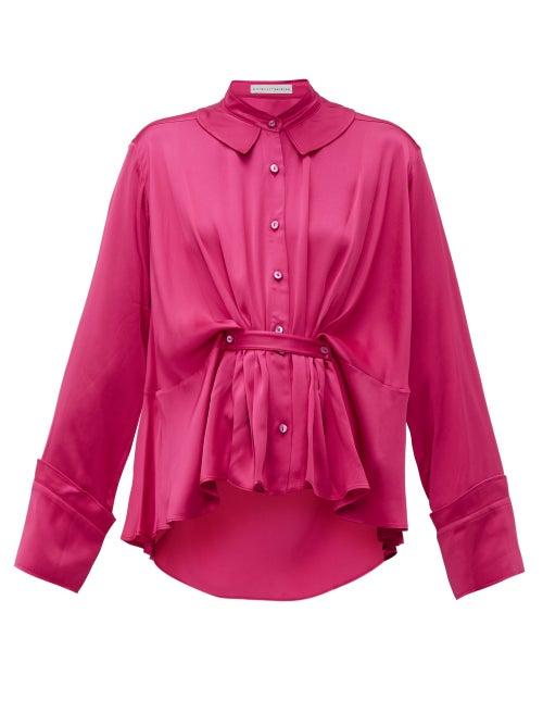 Matchesfashion.com Palmer//harding - Rise Belted Satin Shirt - Womens - Pink