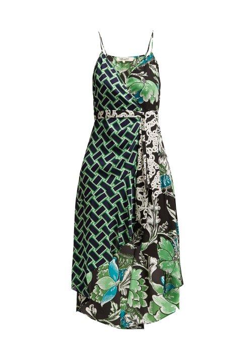 Matchesfashion.com Diane Von Furstenberg - Katsia Floral Print Crepe Wrap Dress - Womens - Green Print
