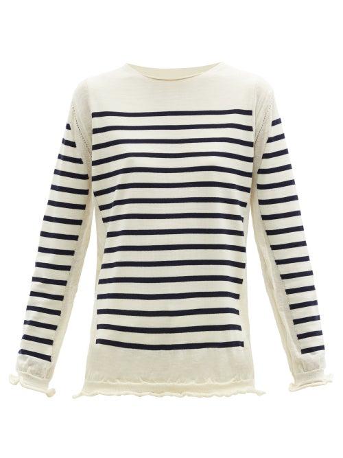 Matchesfashion.com Junya Watanabe - Ruffled Striped Wool-blend Sweater - Womens - White Navy