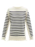 Matchesfashion.com Junya Watanabe - Ruffled Striped Wool-blend Sweater - Womens - White Navy