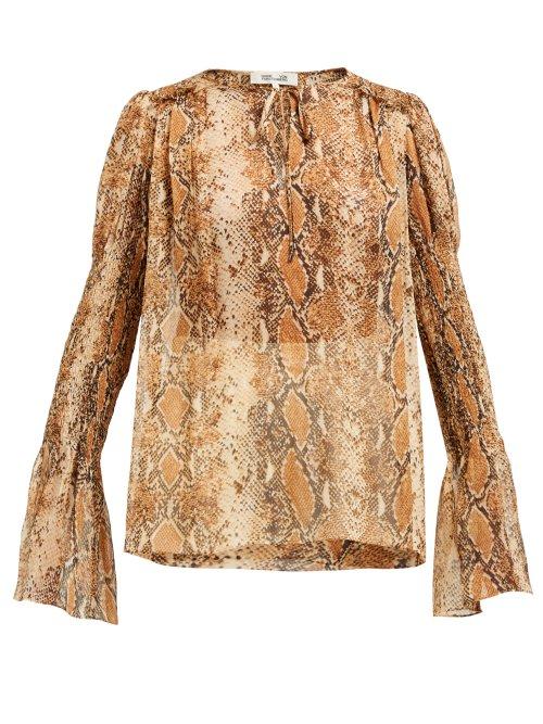 Matchesfashion.com Diane Von Furstenberg - Rohini Python Print Silk Blouse - Womens - Brown Print