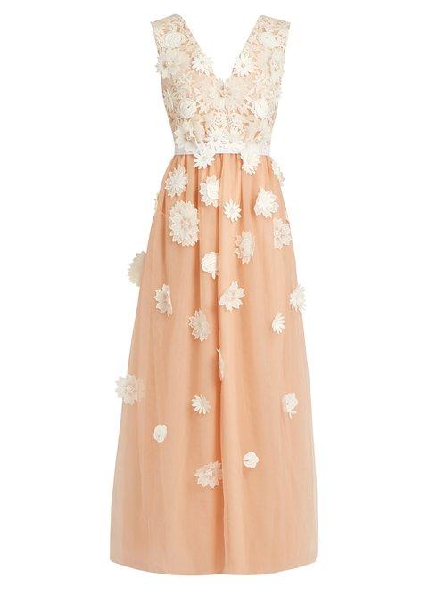Matchesfashion.com Huishan Zhang - Petal Floral Appliqu Tulle Gown - Womens - Pink White