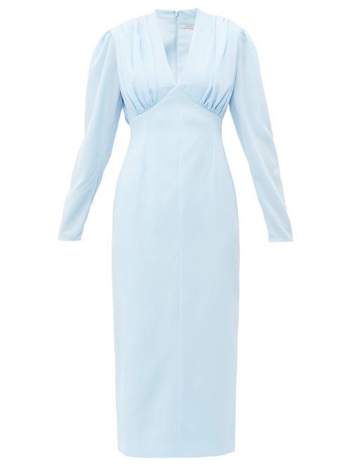 Matchesfashion.com Emilia Wickstead - Iliana Gathered Crepe Midi Dress - Womens - Light Blue