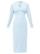 Matchesfashion.com Emilia Wickstead - Iliana Gathered Crepe Midi Dress - Womens - Light Blue