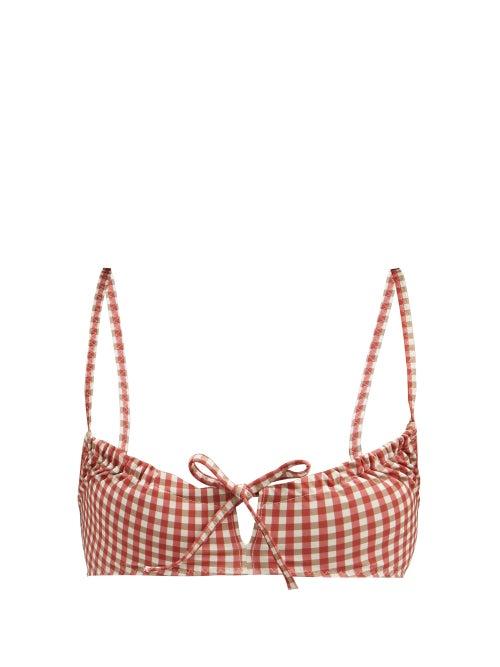 Matchesfashion.com Belize - Drindl Gingham-seersucker Bikini Top - Womens - Red Print