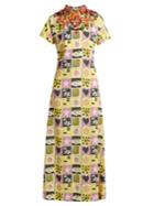 Miu Miu Embellished Short-sleeved Motif-print Crepe Gown