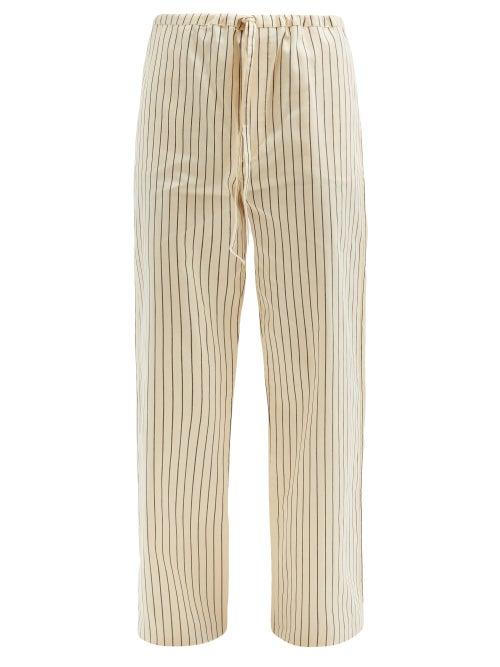 Matchesfashion.com Hecho - High-rise Striped Cotton-poplin Trousers - Mens - Cream