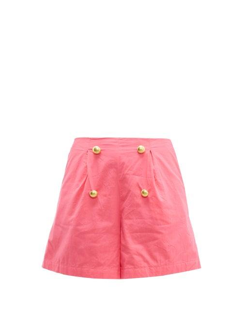 Matchesfashion.com Rhode - Reese High Rise Cotton Voile Shorts - Womens - Pink