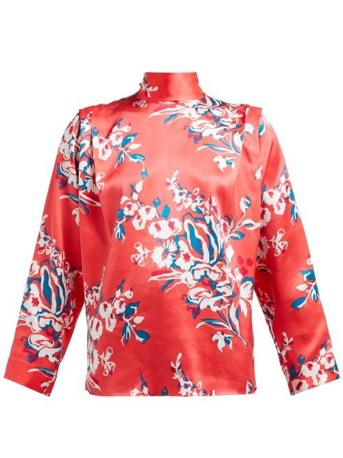 Matchesfashion.com Roksanda - Aulna Floral Print Silk Satin Blouse - Womens - Pink Print