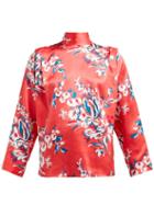 Matchesfashion.com Roksanda - Aulna Floral Print Silk Satin Blouse - Womens - Pink Print
