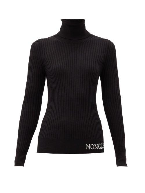 Matchesfashion.com Moncler - Logo-intarsia Roll-neck Wool Sweater - Womens - Black
