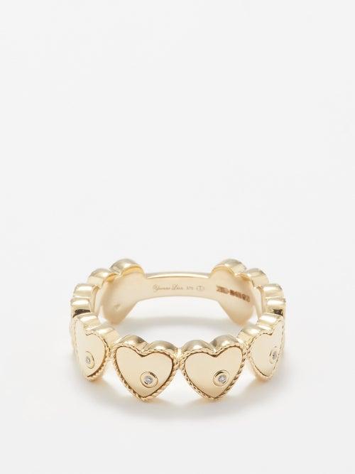 Yvonne Leon - Mini Heart Diamond & 9kt Gold Ring - Womens - Gold Multi